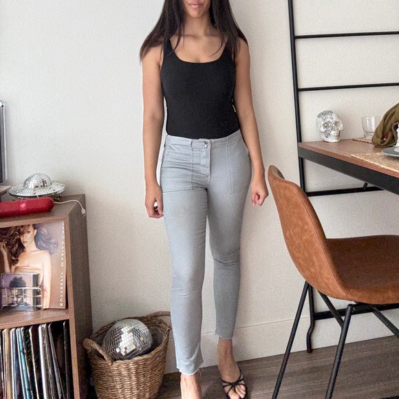 Tinsel Pants - Tinsel High Waisted Skinny Utility Pants Light Grey Raw Hem Size 26